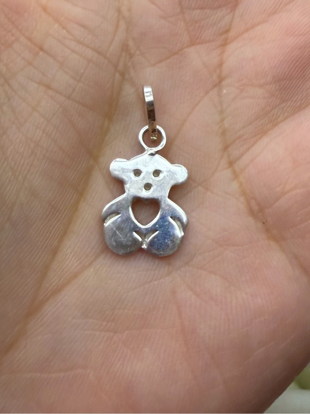 Sterling Silver Teddy Bear Pendant Necklace - Silver